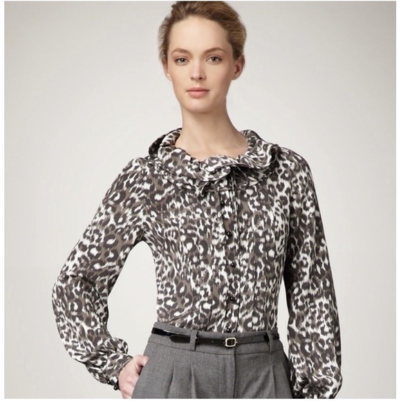 kate spade new york Tops - $295 KATE SPADE Vintage 'Lynette' Leopard‎ Print Silk Ruffled Blouse Shirt Top 8